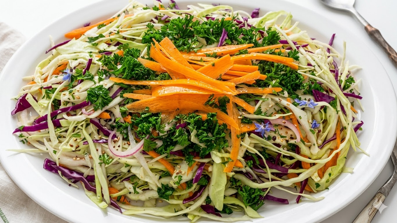 Fresh cabbage and parsley salad prepared daily at Donair and Shawarma House Sherwood Park
