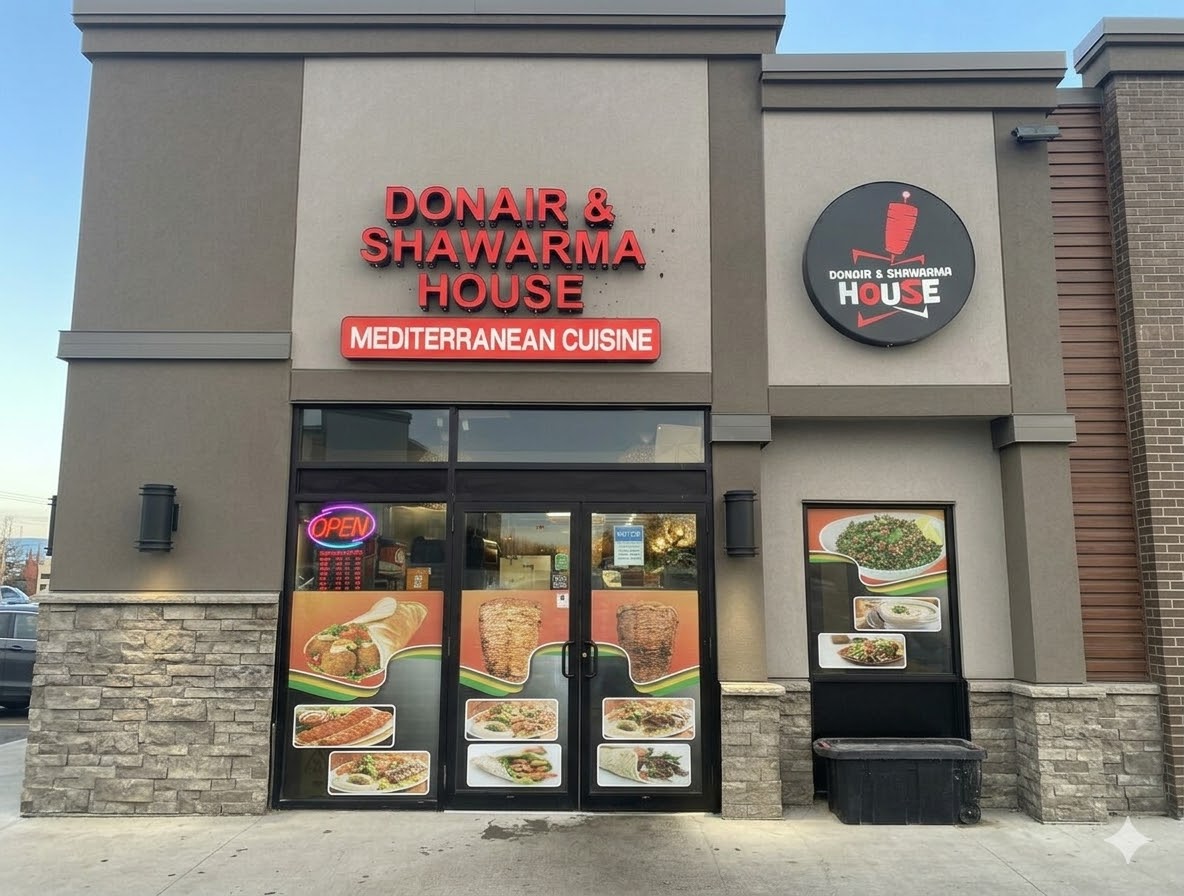 Donair and Shawarma House storefront at 800 Broadmoor Blvd #340 in Broadmoor Heritage Plaza Sherwood Park AB
