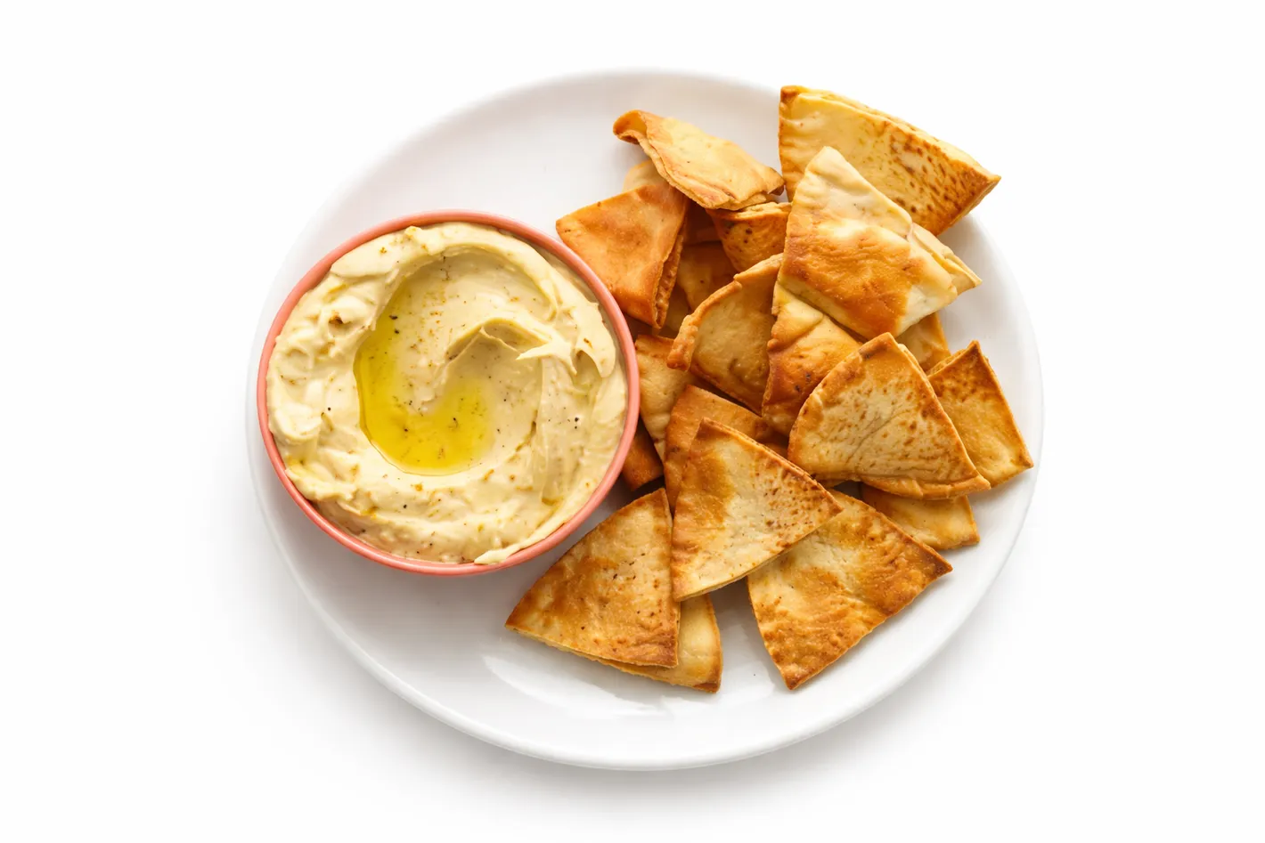 Hummus and pita plate at Donair and Shawarma House Sherwood Park - creamy house-made hummus with warm pita chips